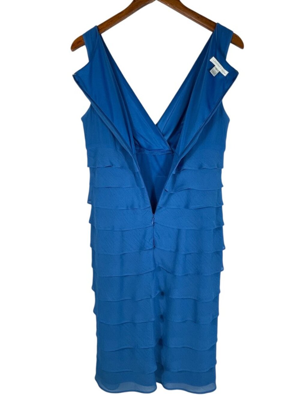 London Times Blue Tiered Chiffon Cocktail Dress Sleeveless V-Neck Size 8 - Picture 8 of 11